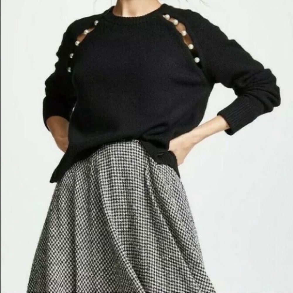 Alice + Olivia Large Pearl Cut Out Black Sweater